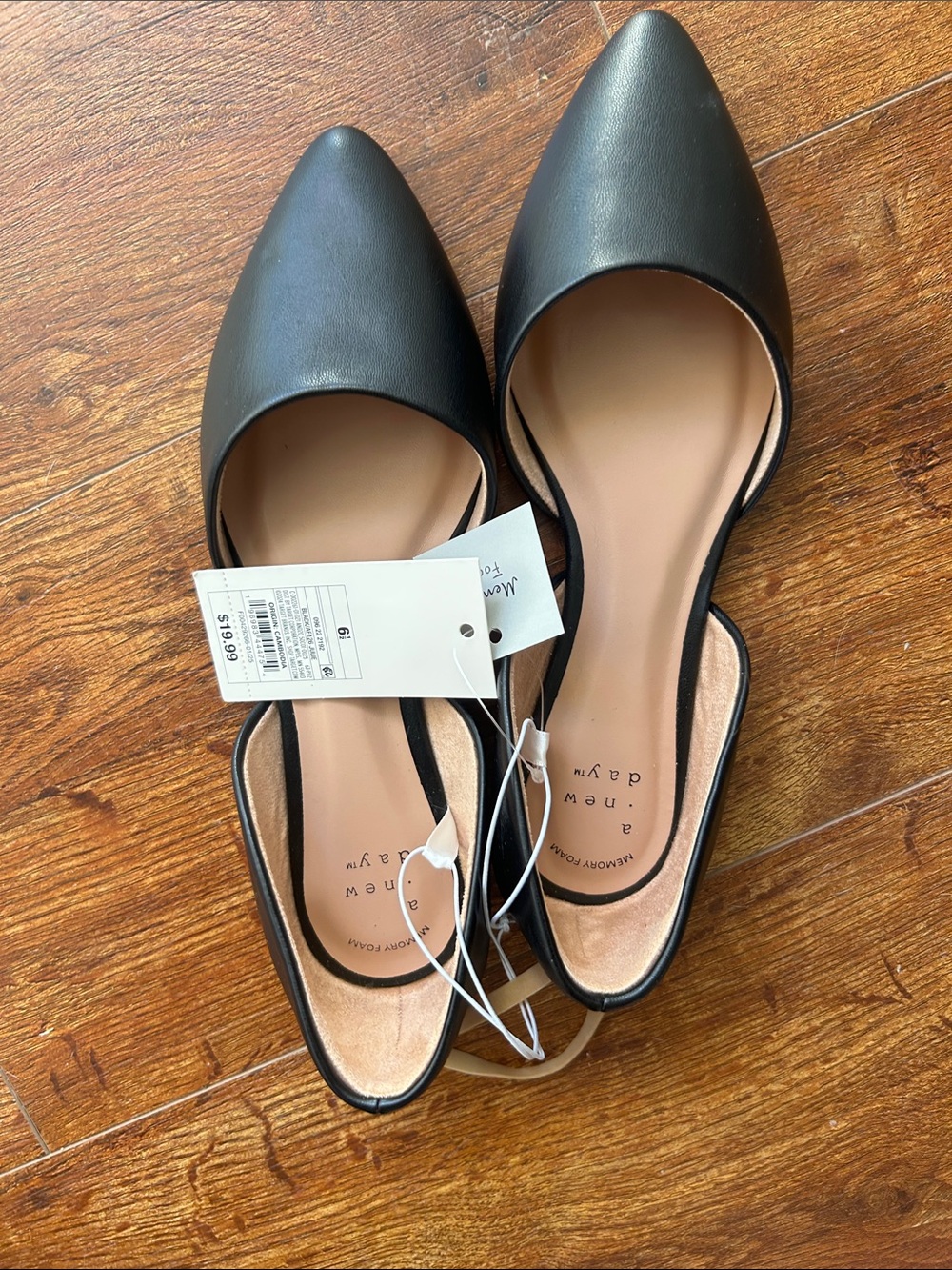 a new day Black Pointed Slingback Flats with Neutral Insole